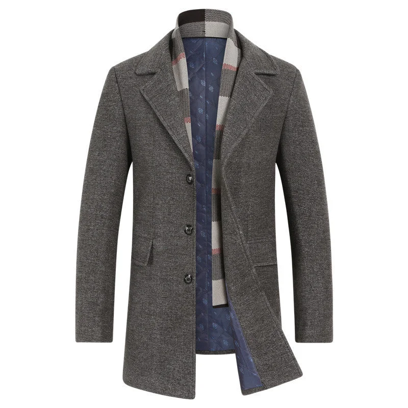 Men's Top Slim-Fit Wool Coat With Scarf