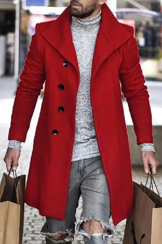 Men Red Vintage Long Jacket Tweed Long Jacket Winter Outwear Red Outwear For Him