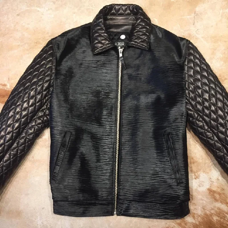 Kashani Midnight Black Quilted Full Pony Bomber Jacket