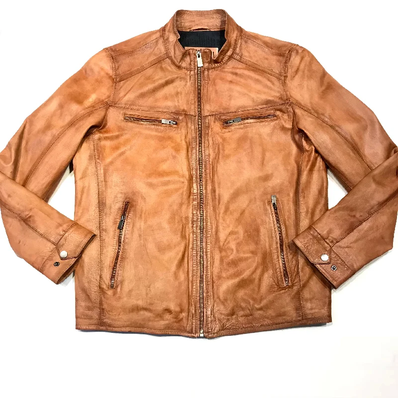 Missani Le Collezioni Cognac Lambskin Leather Jacket