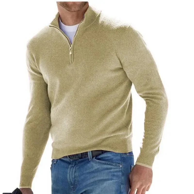 New Long Sleeved Wool Zipper Men's Casual Polo Shirt