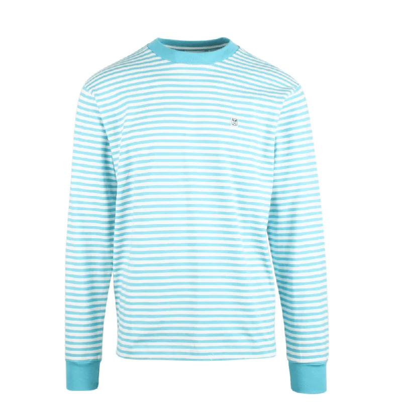 Obey Men's Aqua Turquoise 89 Icon II Striped Crew Neck L/S T-Shirt