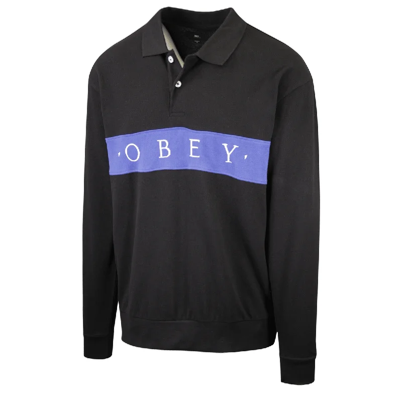 OBEY Men's Black Blue Button L/S Polo Shirt (S06)