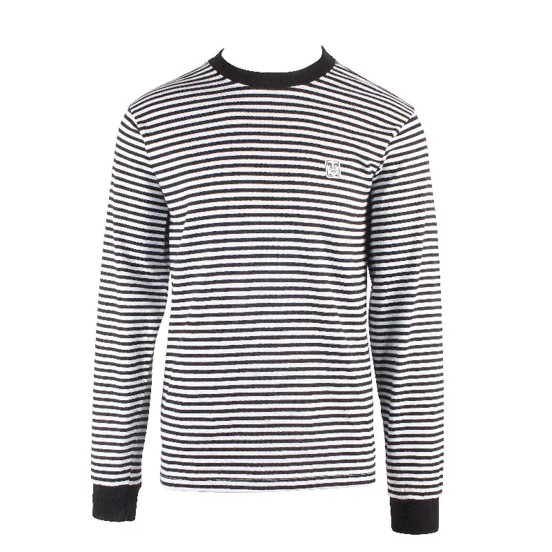 Obey Men's Black White 89 Icon II Striped Crew Neck L/S T-Shirt