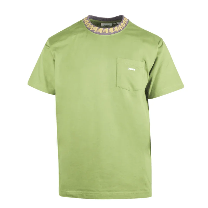 Obey Men's Green Purple Yellow Collar Crew Neck S/S T-Shirt