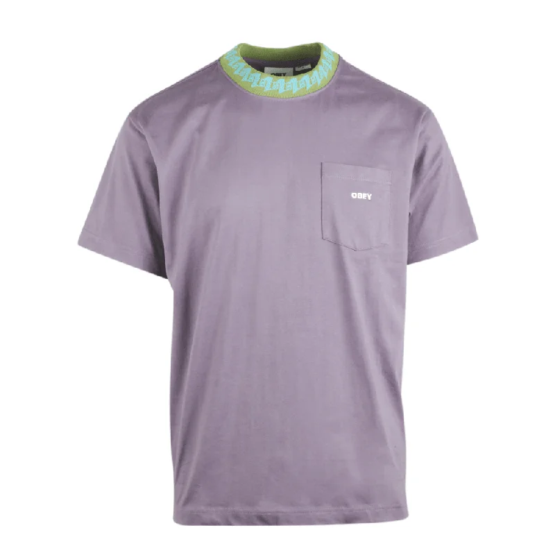 Obey Men's Purple Green Aqua Collar Crew Neck L/S T-Shirt