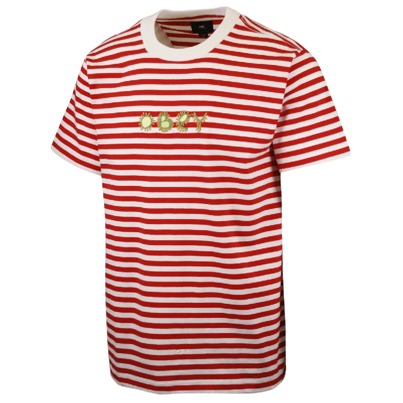 OBEY Men's Red Amoeba Striped S/S T-Shirt (S01C)