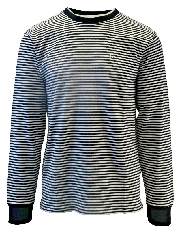 Obey Men's T-Shirt Black & White Striped Mini Chest Logo L/S (133)