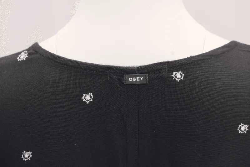 OBEY Women's Black Bullet Holes Cropped V-Neck L/S Shirt (S05)