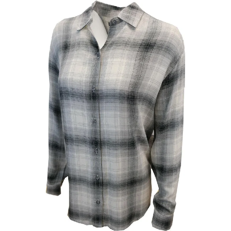 OBEY Women's Black Grey Cream Plaid Back Slit L/S Shirt (S03)