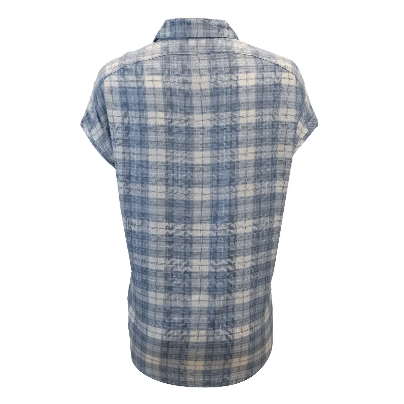 OBEY Women's Blue White Plaid Sleeveless Button Up Shirt