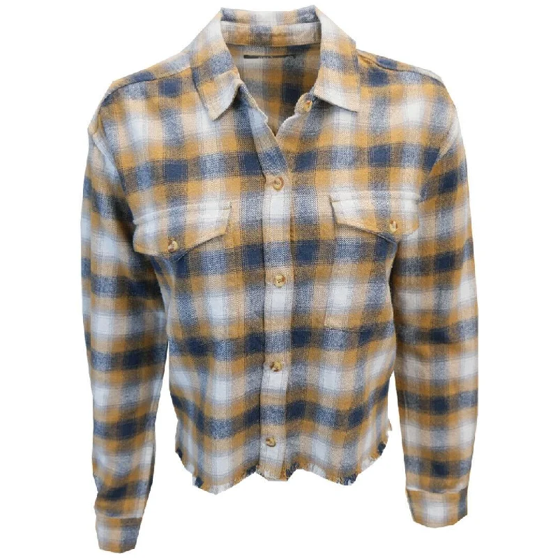 OBEY Women's Brown Navy White Plaid Crop L/S Shirt (S06)