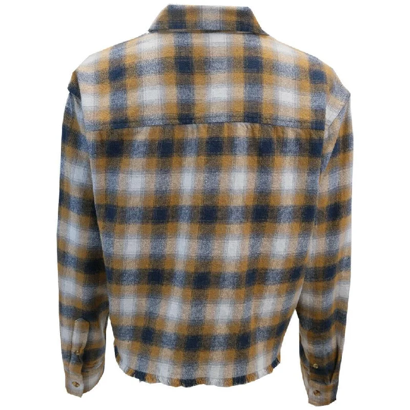 OBEY Women's Brown Navy White Plaid Crop L/S Shirt (S06)