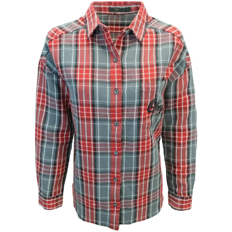 OBEY Women's Grey Red Black Plaid L/S Shirt (S04) Small