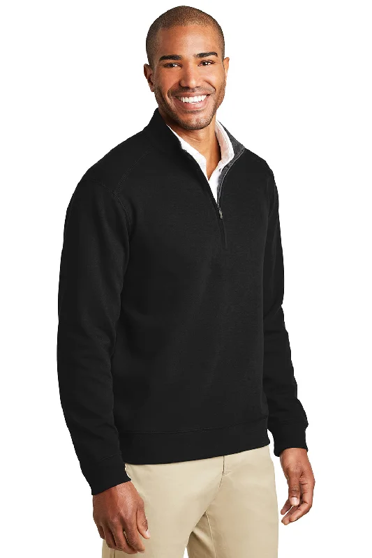 Port Authority Mens 1/4 Zip Long Sleeve Sweater - Deep Black