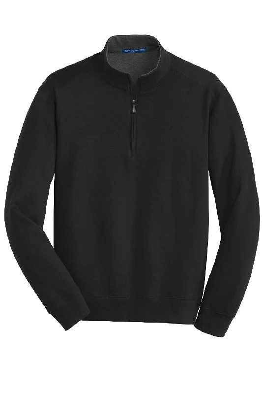 Port Authority Mens 1/4 Zip Long Sleeve Sweater - Deep Black