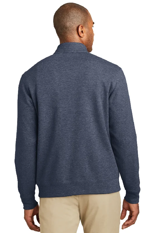 Port Authority Mens 1/4 Zip Long Sleeve Sweater - Heather Estate Blue