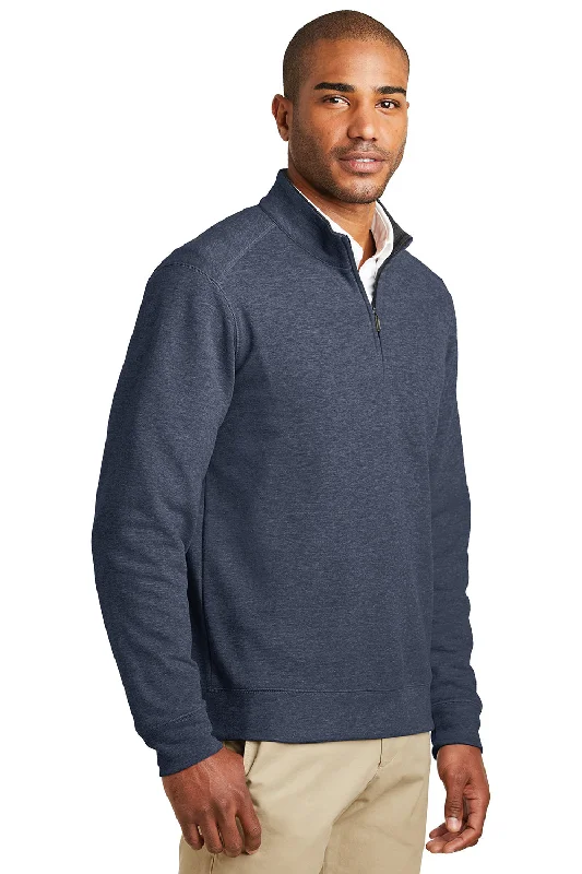 Port Authority Mens 1/4 Zip Long Sleeve Sweater - Heather Estate Blue