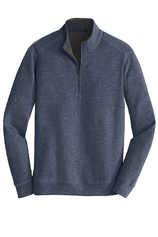 Port Authority Mens 1/4 Zip Long Sleeve Sweater - Heather Estate Blue