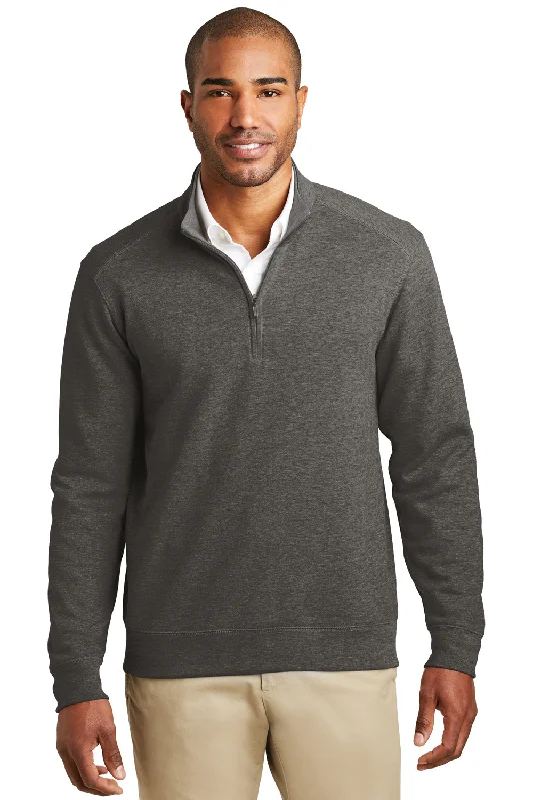 Port Authority Mens 1/4 Zip Long Sleeve Sweater - Heather Charcoal Grey