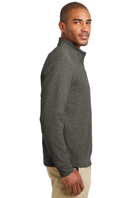 Port Authority Mens 1/4 Zip Long Sleeve Sweater - Heather Charcoal Grey