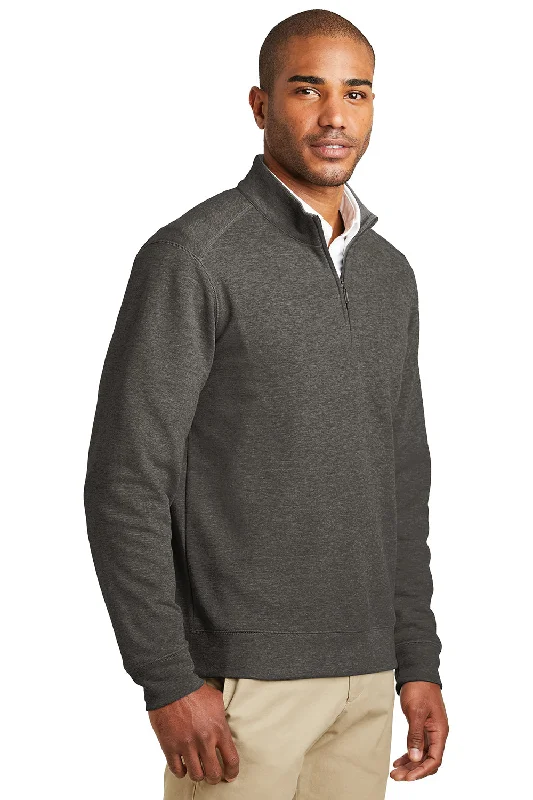 Port Authority Mens 1/4 Zip Long Sleeve Sweater - Heather Charcoal Grey