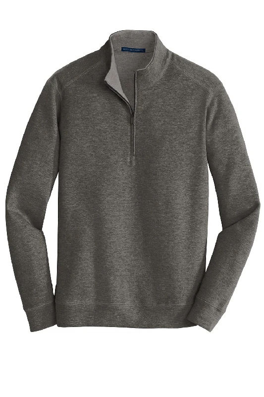 Port Authority Mens 1/4 Zip Long Sleeve Sweater - Heather Charcoal Grey