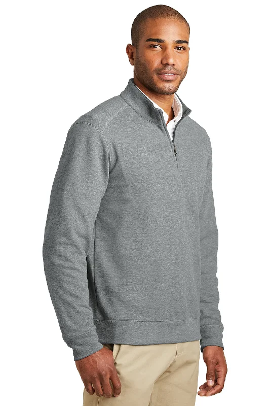 Port Authority Mens 1/4 Zip Long Sleeve Sweater - Heather Medium Grey