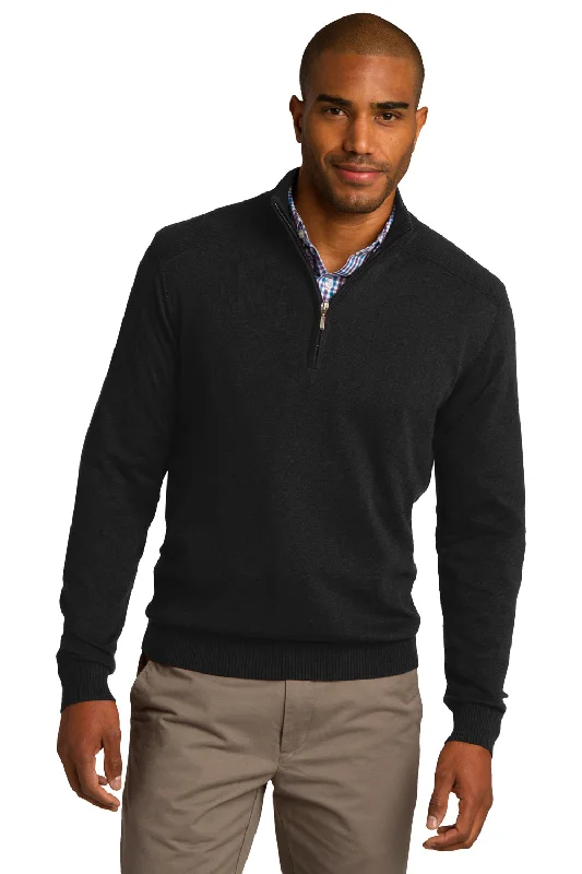 Port Authority Mens Long Sleeve 1/4 Zip Sweater - Black