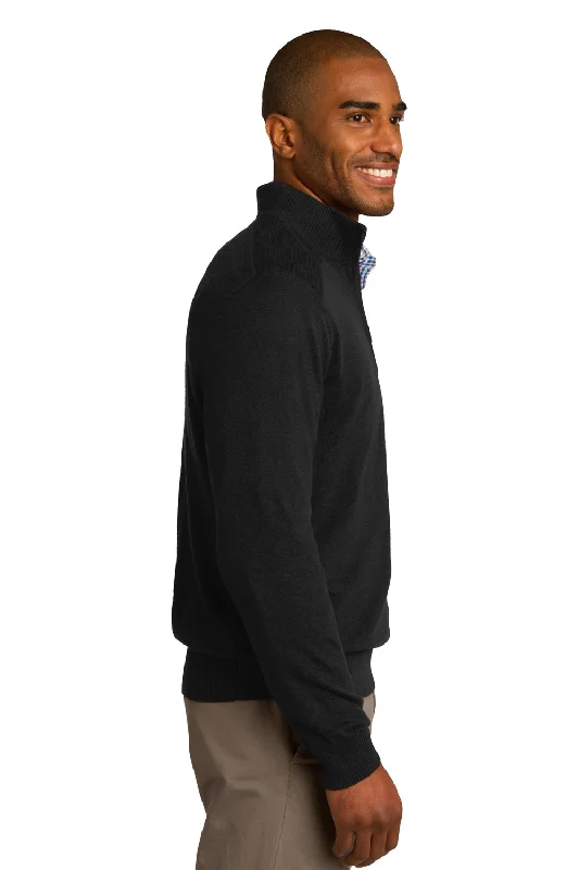 Port Authority Mens Long Sleeve 1/4 Zip Sweater - Black