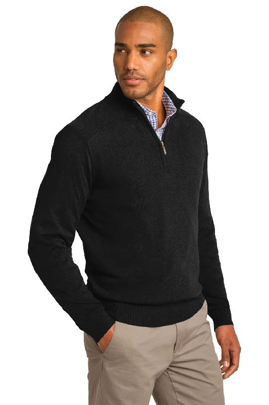 Port Authority Mens Long Sleeve 1/4 Zip Sweater - Black