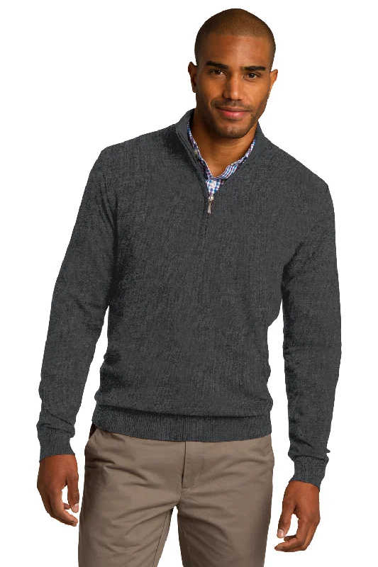 Port Authority Mens Long Sleeve 1/4 Zip Sweater - Heather Charcoal Grey