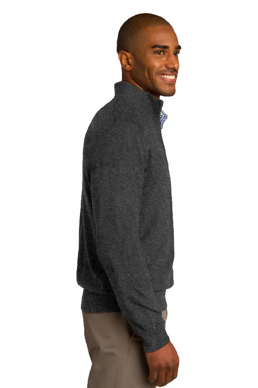 Port Authority Mens Long Sleeve 1/4 Zip Sweater - Heather Charcoal Grey