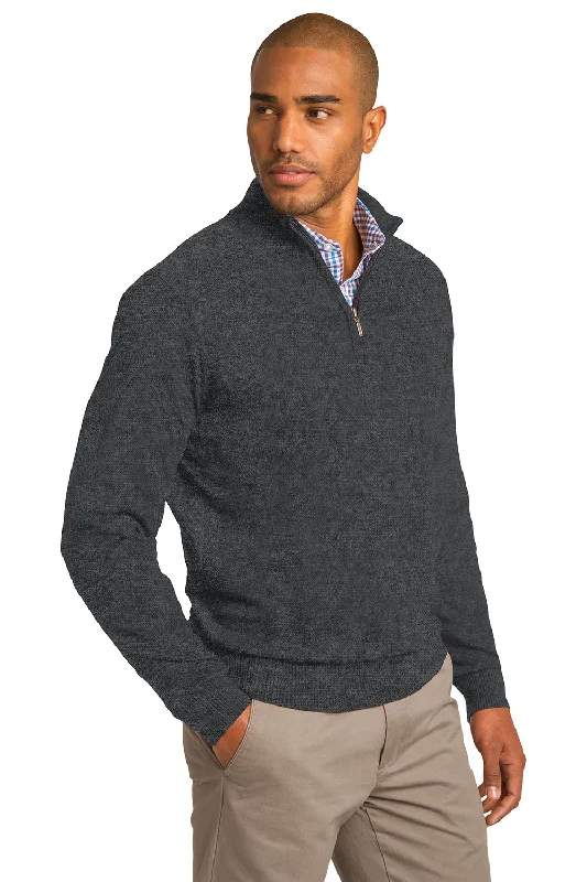 Port Authority Mens Long Sleeve 1/4 Zip Sweater - Heather Charcoal Grey