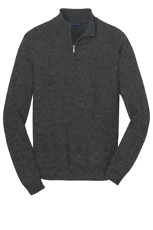 Port Authority Mens Long Sleeve 1/4 Zip Sweater - Heather Charcoal Grey