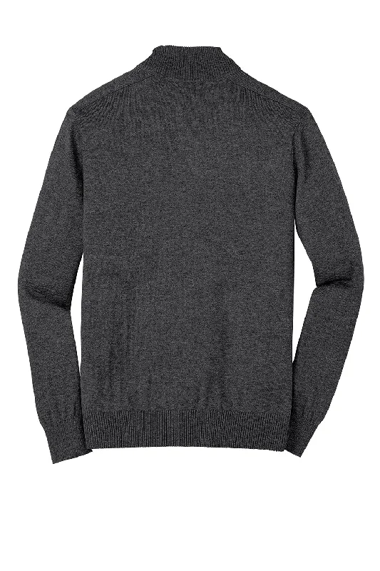 Port Authority Mens Long Sleeve 1/4 Zip Sweater - Heather Charcoal Grey