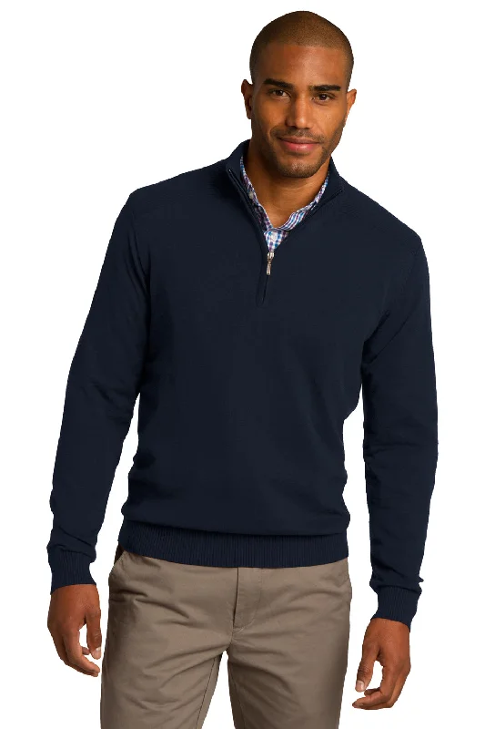 Port Authority Mens Long Sleeve 1/4 Zip Sweater - Navy Blue