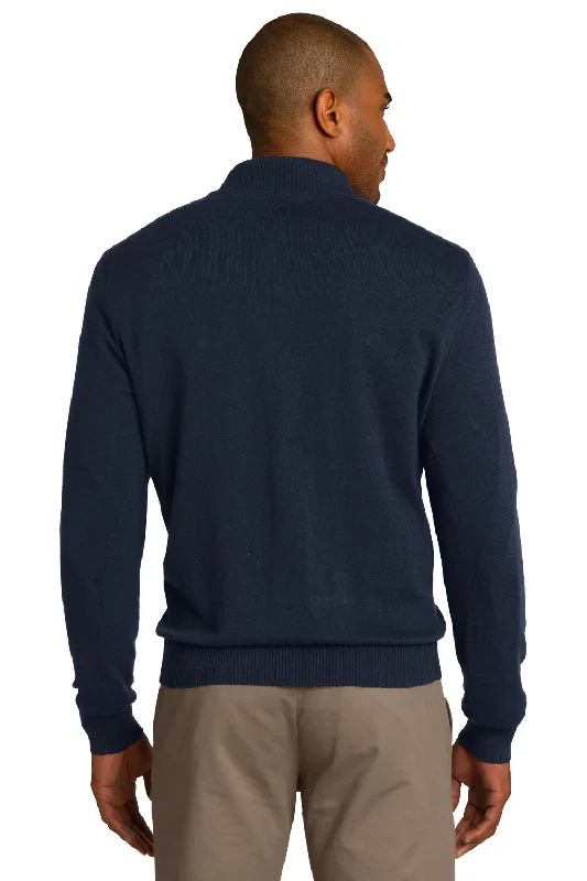 Port Authority Mens Long Sleeve 1/4 Zip Sweater - Navy Blue