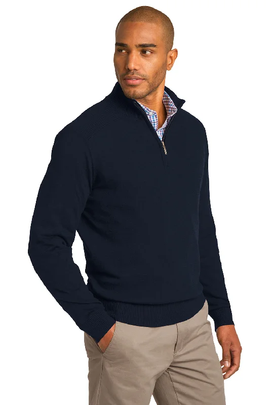 Port Authority Mens Long Sleeve 1/4 Zip Sweater - Navy Blue