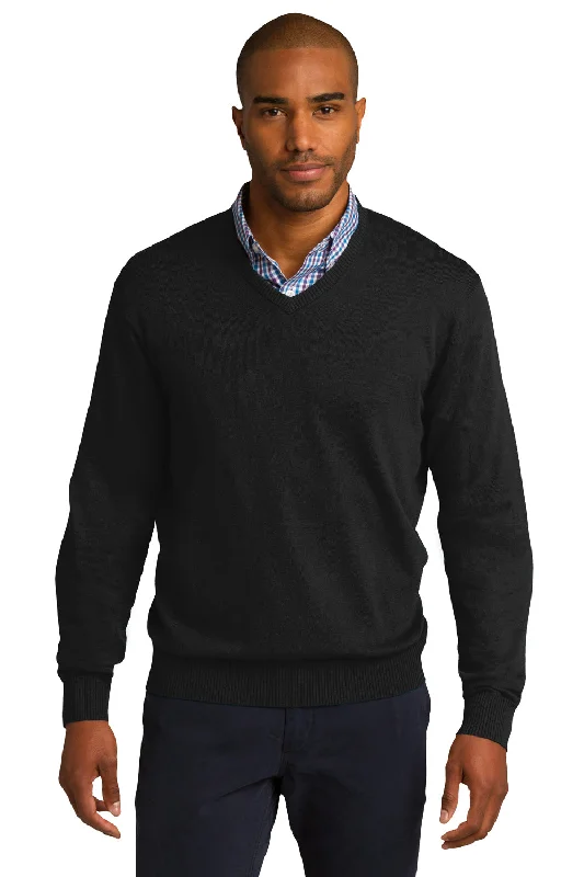 Port Authority Mens Long Sleeve V-Neck Sweater - Black