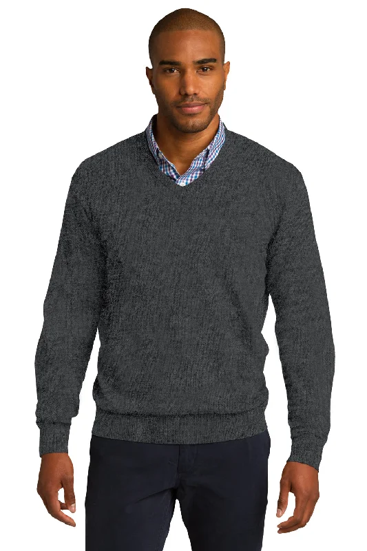 Port Authority Mens Long Sleeve V-Neck Sweater - Heather Charcoal Grey