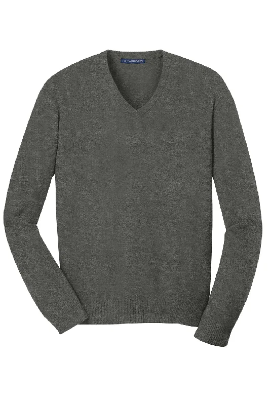 Port Authority Mens Long Sleeve V-Neck Sweater - Heather Charcoal Grey