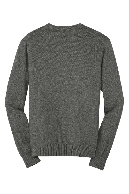 Port Authority Mens Long Sleeve V-Neck Sweater - Heather Charcoal Grey