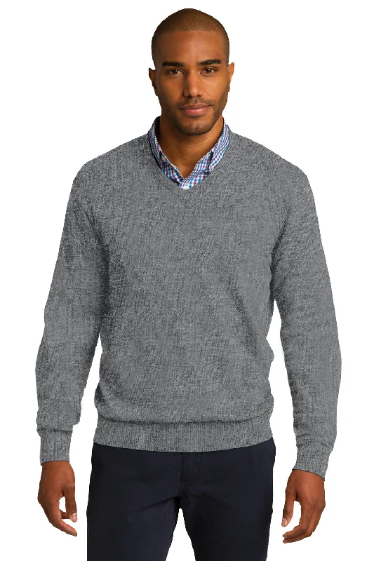 Port Authority Mens Long Sleeve V-Neck Sweater - Heather Medium Grey