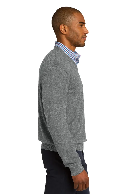 Port Authority Mens Long Sleeve V-Neck Sweater - Heather Medium Grey