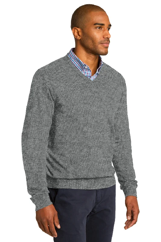 Port Authority Mens Long Sleeve V-Neck Sweater - Heather Medium Grey