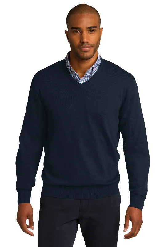 Port Authority Mens Long Sleeve V-Neck Sweater - Navy Blue