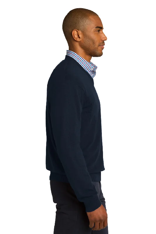 Port Authority Mens Long Sleeve V-Neck Sweater - Navy Blue