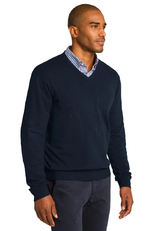 Port Authority Mens Long Sleeve V-Neck Sweater - Navy Blue