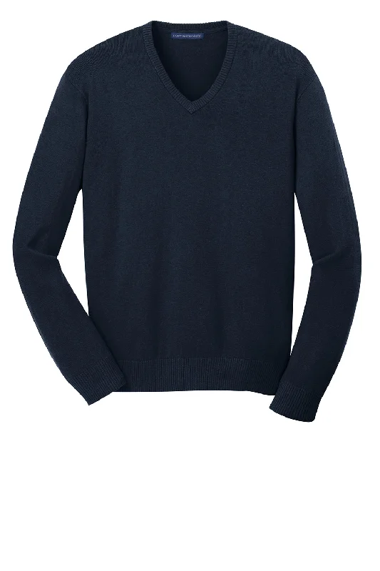 Port Authority Mens Long Sleeve V-Neck Sweater - Navy Blue